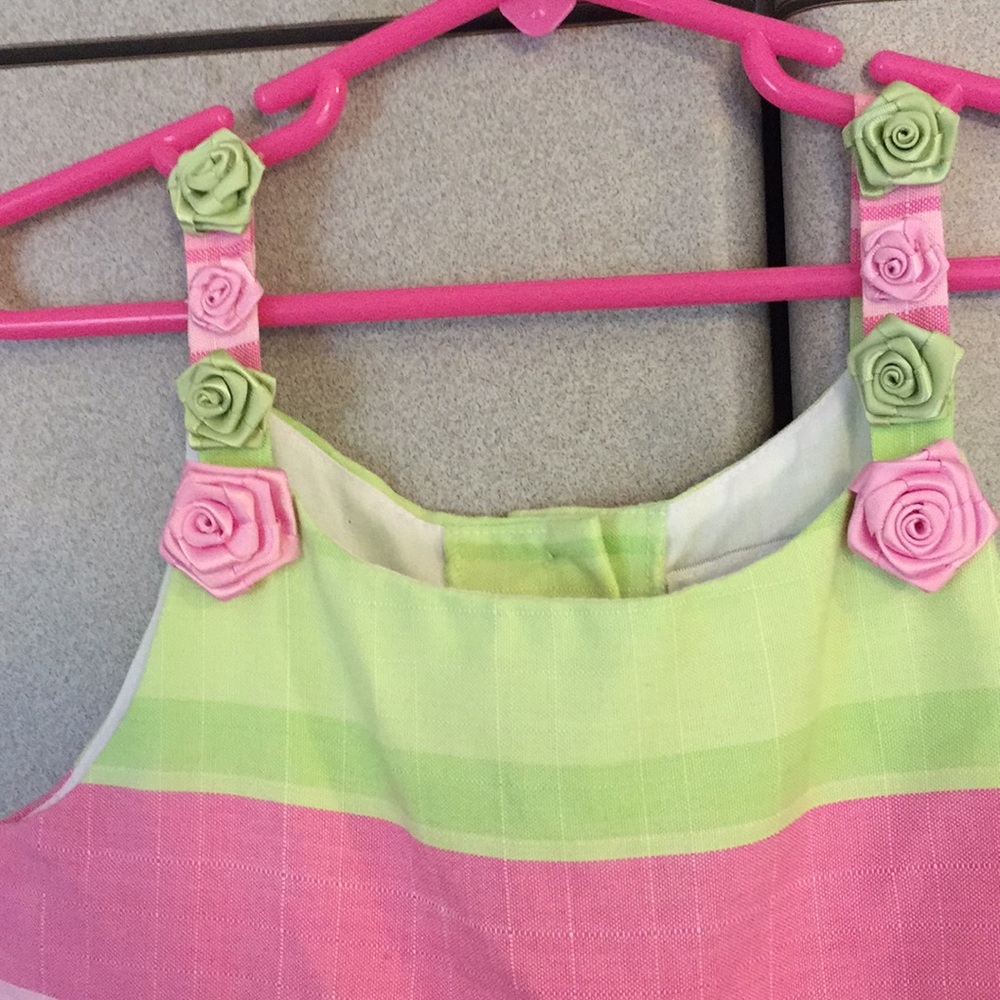 Beauty of a dress pink, lime stripes is adorable - Picture 2 of 7